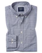  Slim Fit Navy Check Gingham Soft Washed Non-iron Stretch Poplin Cotton Casual Shirt Single Cuff Size Large By Charles Tyrwhitt