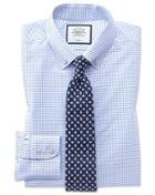  Classic Fit Non-iron Sky Blue Windowpane Check Cotton Dress Shirt Single Cuff Size 15/33 By Charles Tyrwhitt