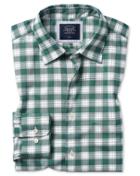  Extra Slim Fit Green And White Check Soft Wash Non-iron Stretch Oxford Cotton Casual Shirt Single Cuff Size Large By Charles Tyrwhitt