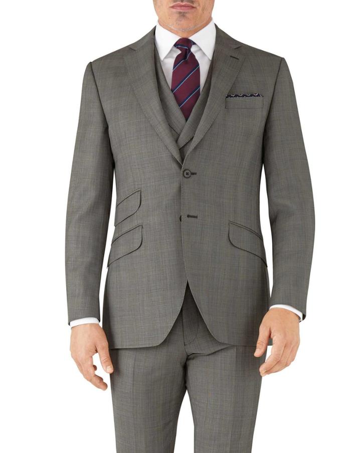 Charles Tyrwhitt Silver Slim Fit Italian Sharkskin Luxury Check Suit Wool Jacket Size 38 By Charles Tyrwhitt