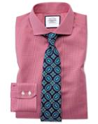 Charles Tyrwhitt Extra Slim Fit Spread Collar Non-iron Puppytooth Bright Pink Cotton Dress Shirt Single Cuff Size 14.5/32 By Charles Tyrwhitt