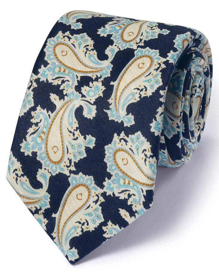 Charles Tyrwhitt Navy Cotton Mix Printed Paisley Italian Luxury Tie By Charles Tyrwhitt