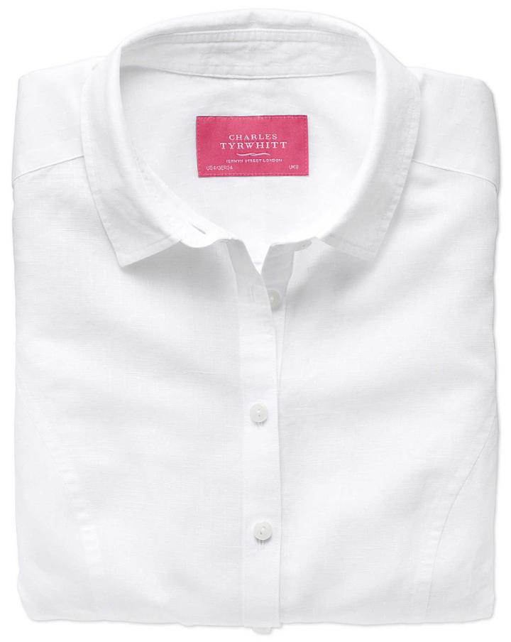 Charles Tyrwhitt Charles Tyrwhitt Women's Semi-fitted Linen Sleeveless White Shirt Size 12