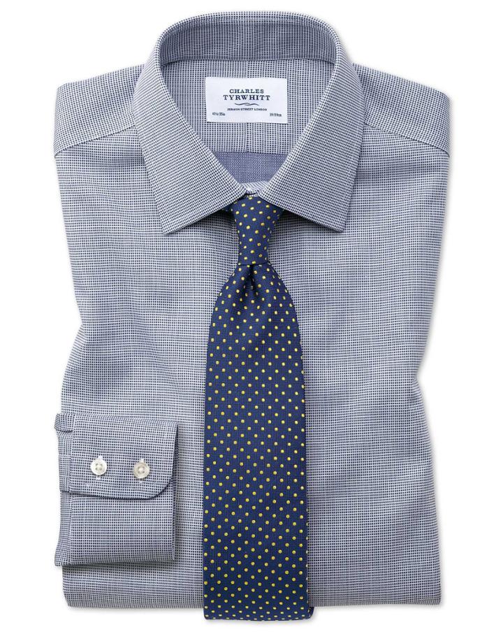  Extra Slim Fit Non-iron Square Weave Navy Blue Cotton Dress Shirt French Cuff Size 14.5/33 By Charles Tyrwhitt