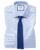  Extra Slim Fit Egyptian Cotton Royal Oxford Sky Blue Check Dress Shirt Single Cuff Size 14.5/32 By Charles Tyrwhitt