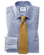  Classic Fit Non-iron Twill Blue Gingham Cotton Dress Shirt French Cuff Size 16/33 By Charles Tyrwhitt