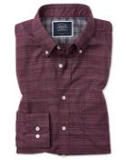  Slim Fit Soft Washed Non-iron Twill Berry Grid Check Cotton Casual Shirt Single Cuff Size Large By Charles Tyrwhitt