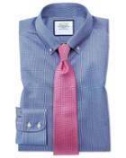 Charles Tyrwhitt Slim Fit Button-down Non-iron Twill Puppytooth Royal Blue Cotton Dress Shirt Single Cuff Size 14.5/32 By Charles Tyrwhitt