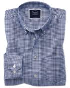  Slim Fit Royal Blue Gingham Soft Washed Non-iron Stretch Cotton Casual Shirt Single Cuff Size Large By Charles Tyrwhitt