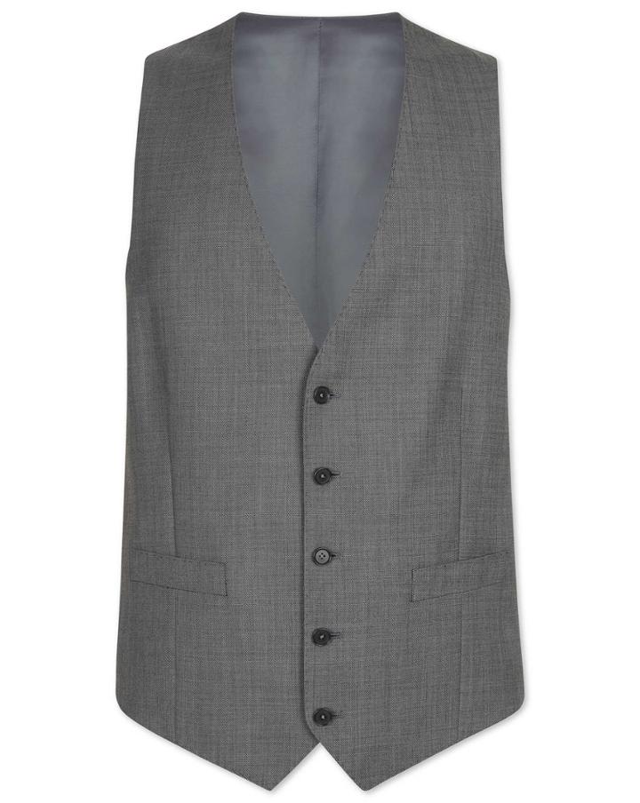  Light Grey Adjustable Fit Sharkskin Travel Suit Wool Waistcoat Size W36 By Charles Tyrwhitt
