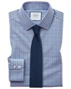  Slim Fit Non-iron Prince Of Wales Check Blue And Purple Cotton Dress Shirt French Cuff Size 14.5/33 By Charles Tyrwhitt