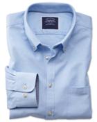Charles Tyrwhitt Extra Slim Fit Button-down Washed Oxford Plain Sky Blue Cotton Casual Shirt Single Cuff Size Large By Charles Tyrwhitt