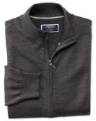 Charles Tyrwhitt Charcoal Merino Wool Zip Through Cardigan Size Small By Charles Tyrwhitt