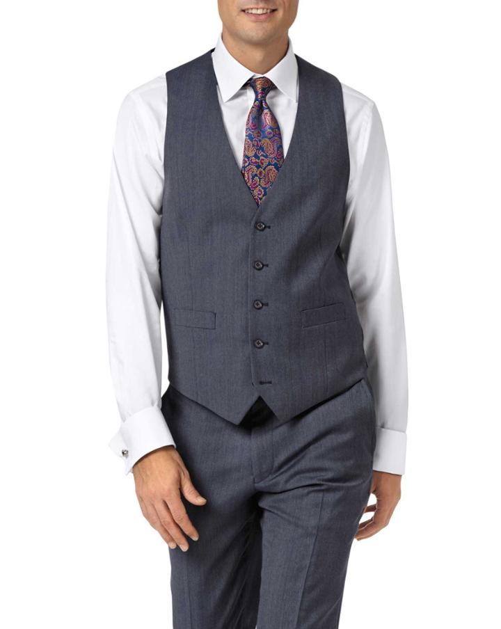  Light Blue Adjustable Fit Twill Business Suit Wool Vest Size W36 By Charles Tyrwhitt