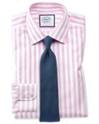  Slim Fit Non-iron Pink Wide Bengal Stripe Cotton Dress Shirt Single Cuff Size 16/35 By Charles Tyrwhitt