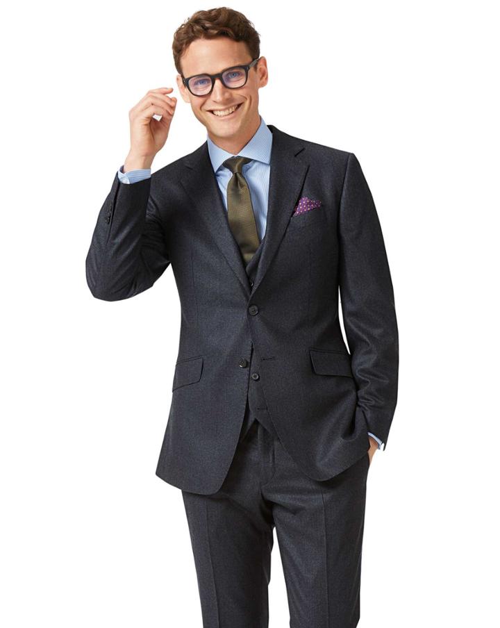 Charcoal And Blue Slim Fit Stripe Flannel Business Suit Wool Jacket Size 42 By Charles Tyrwhitt