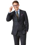  Charcoal And Blue Slim Fit Stripe Flannel Business Suit Wool Jacket Size 42 By Charles Tyrwhitt