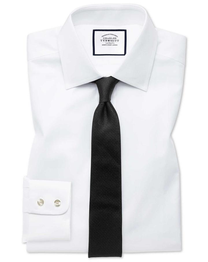  Extra Slim Fit White Fine Herringbone Cotton Dress Shirt French Cuff Size 14.5/32 By Charles Tyrwhitt