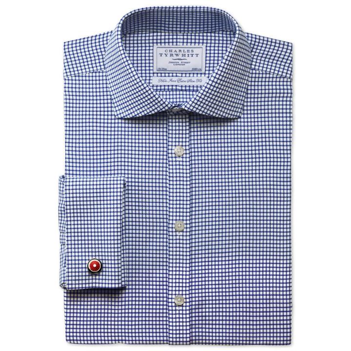 Charles Tyrwhitt Charles Tyrwhitt Navy Basket Weave Check Non-iron Spread Extra Slim Fit Shirt (14.5 - 33)