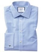  Slim Fit Non-iron Poplin Blue And Sky Blue Cotton Dress Shirt French Cuff Size 15/33 By Charles Tyrwhitt