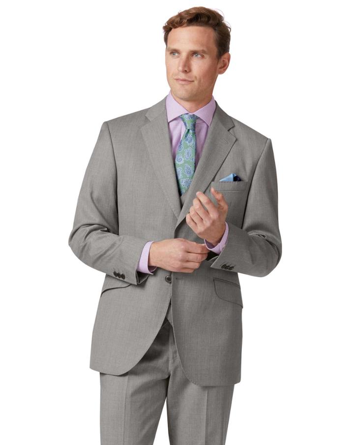  Silver Classic Fit Italian Suit Wool Jacket Size 40 By Charles Tyrwhitt