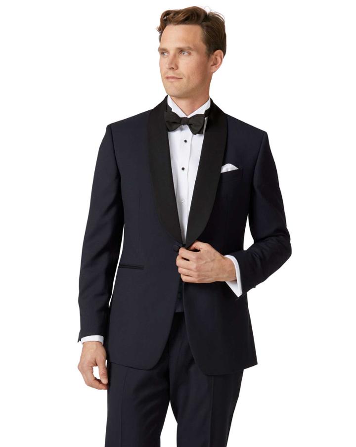  Midnight Blue Slim Fit Shawl Collar Tuxedo Wool Jacket Size 40 By Charles Tyrwhitt