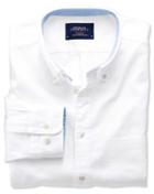 Charles Tyrwhitt Charles Tyrwhitt Slim Fit White Plain Washed Oxford Cotton Dress Shirt Size Large