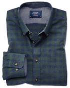 Charles Tyrwhitt Classic Fit Button-down Soft Cotton Green And Blue Check Casual Shirt Single Cuff Size Large By Charles Tyrwhitt