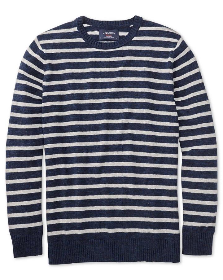 Charles Tyrwhitt Charles Tyrwhitt Navy And Grey Blue Heather Crew Neck Cotton Sweater Size Large