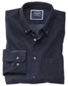  Extra Slim Fit Plain Navy Fine Corduroy Cotton Casual Shirt Single Cuff Size Medium By Charles Tyrwhitt