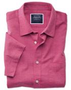 Charles Tyrwhitt Slim Fit Cotton Linen Short Sleeve Bright Pink Plain Casual Shirt Single Cuff Size Medium By Charles Tyrwhitt