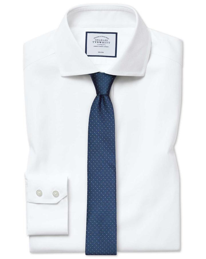  Slim Fit Non-iron White Oxford Stretch Cotton Dress Shirt Single Cuff Size 14.5/33 By Charles Tyrwhitt