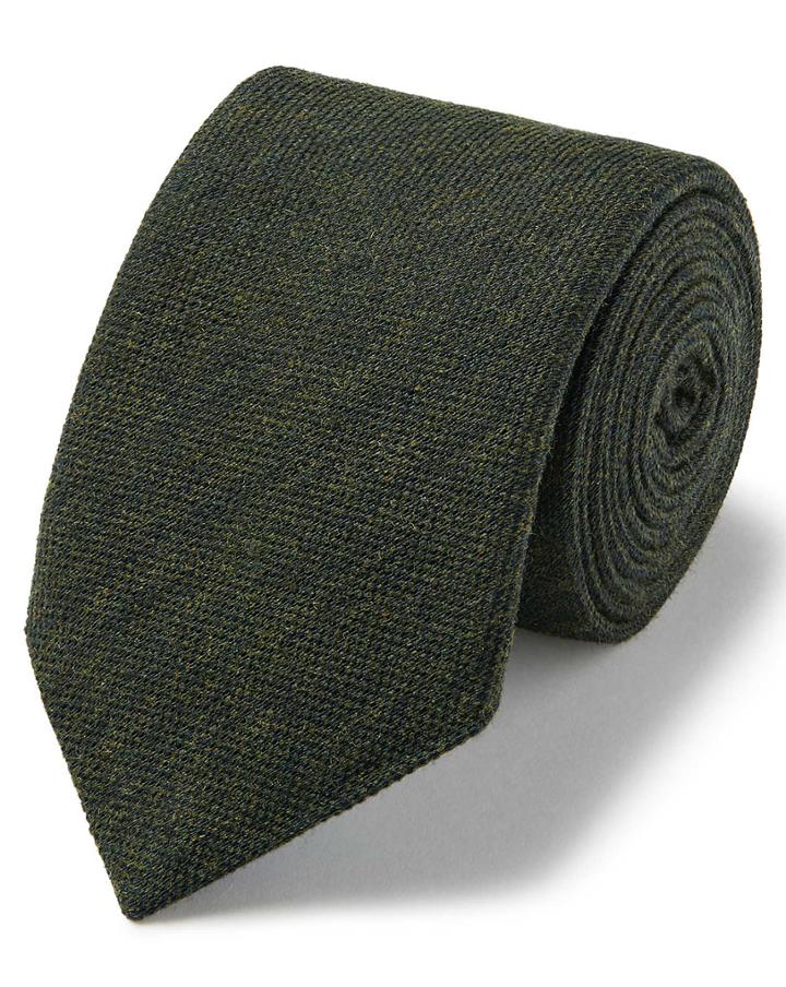 Olive Plain Wool Silk Italian Luxury Tie By Charles Tyrwhitt