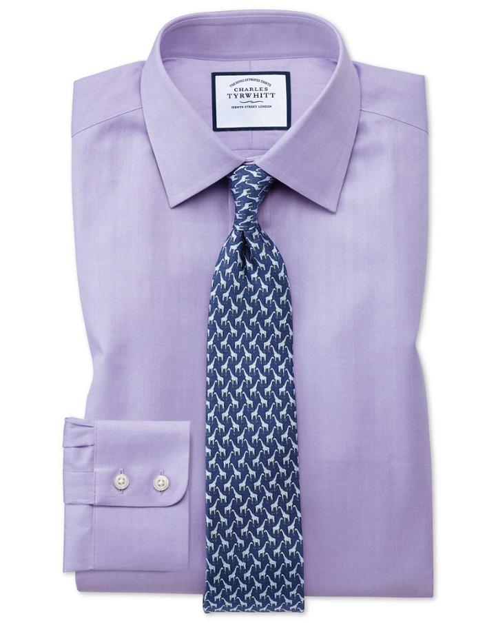  Slim Fit Fine Herringbone Lilac Cotton Dress Shirt French Cuff Size 14.5/33 By Charles Tyrwhitt