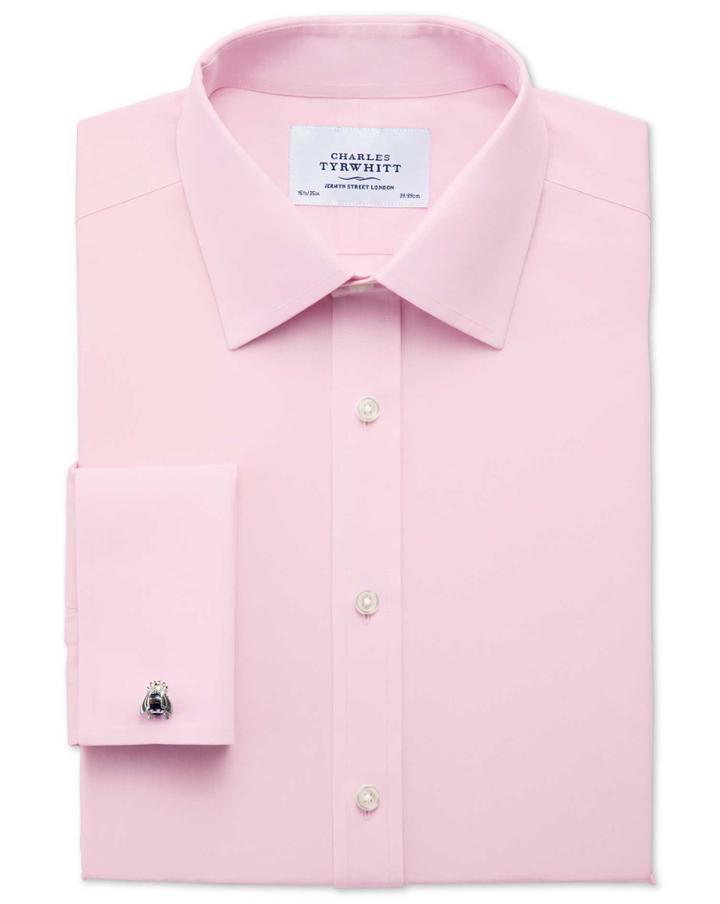 Charles Tyrwhitt Slim Fit Non-iron Poplin Light Pink Cotton Dress Shirt French Cuff Size 17/37 By Charles Tyrwhitt