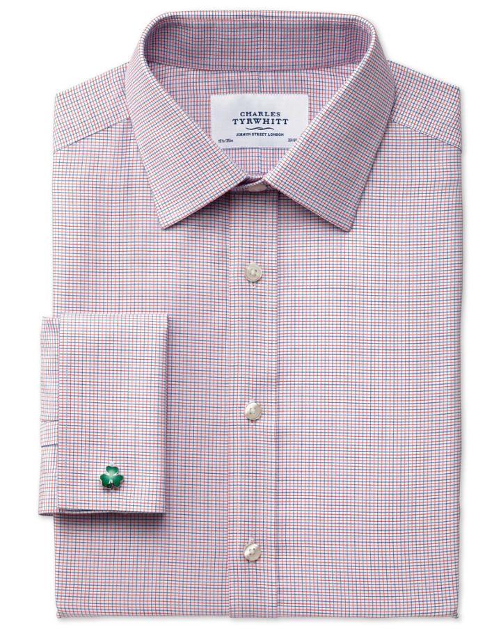 Charles Tyrwhitt Charles Tyrwhitt Classic Fit Non-iron Textured Check Red Shirt