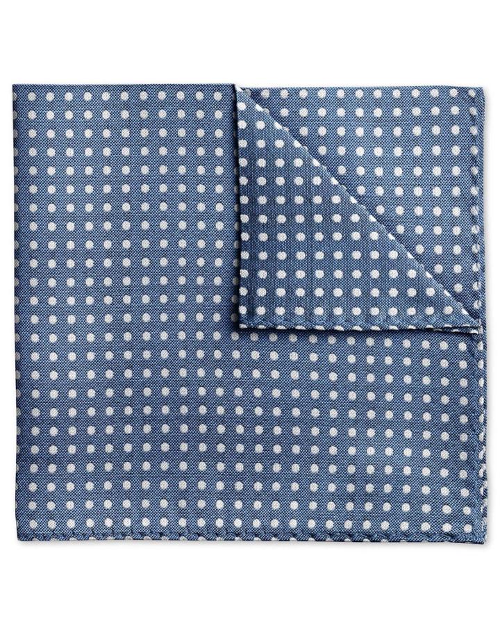 Charles Tyrwhitt Charles Tyrwhitt Sky And White Silk Oxford Spot Classic Pocket Square