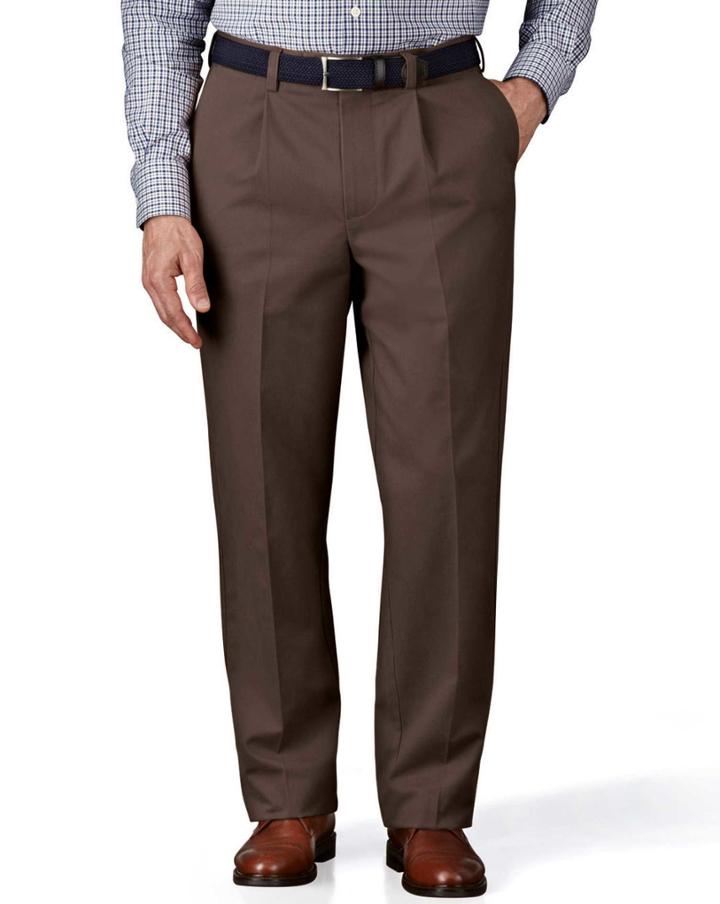 Charles Tyrwhitt Charles Tyrwhitt Dark Brown Classic Fit Single Pleat Non-iron Cotton Chino Pants Size W30 L38