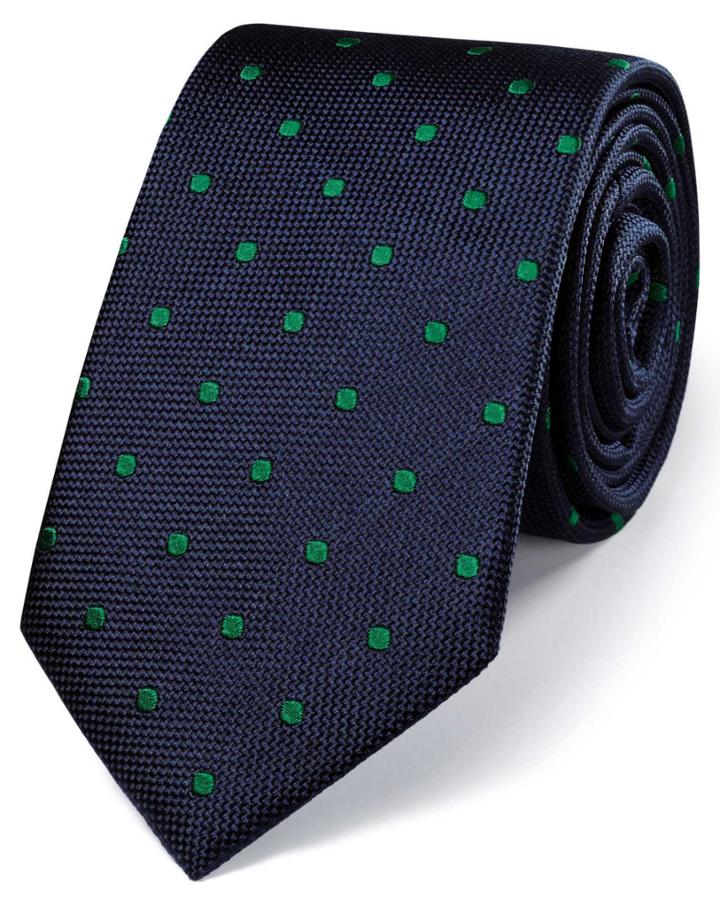 Charles Tyrwhitt Charles Tyrwhitt Navy And Green Silk Classic Spot Tie