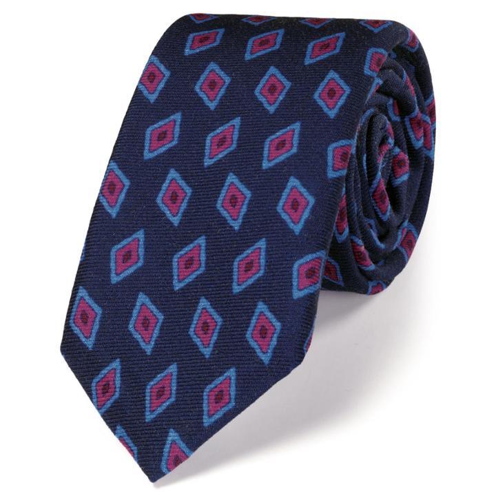 Charles Tyrwhitt Charles Tyrwhitt Luxury Slim Navy Diamond Printed Wool Tie