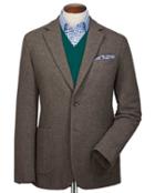  Slim Fit Light Brown Plain Wool Flannel Wool Blazer Size 44 By Charles Tyrwhitt