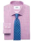  Extra Slim Fit Twill Grid Check Fuchsia Cotton Dress Shirt Single Cuff Size 14.5/33 By Charles Tyrwhitt