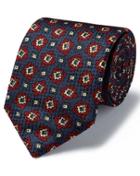 Navy And Red Geo Multi Print Textured English Luxury Silk Tie By Charles Tyrwhitt