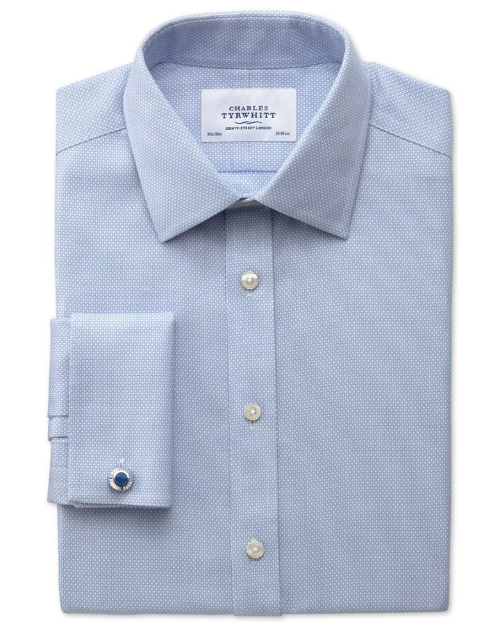 Charles Tyrwhitt Slim Fit Non-iron Honeycomb Sky Blue Cotton Dress Shirt Single Cuff Size 15.5/32 By Charles Tyrwhitt