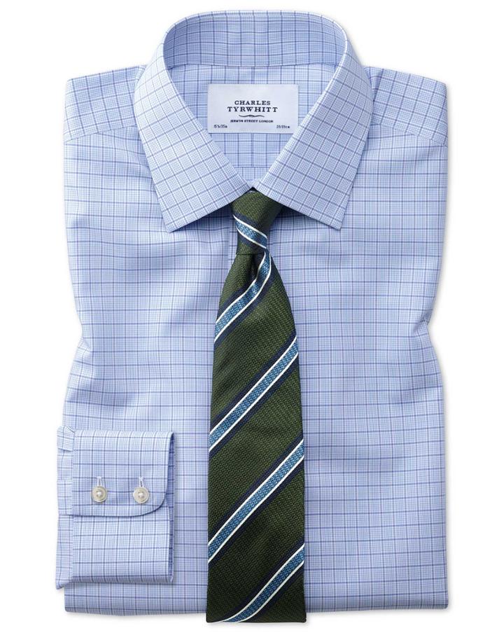 Charles Tyrwhitt Classic Fit Non-iron Multi Check Blue Cotton Dress Shirt Single Cuff Size 15.5/34 By Charles Tyrwhitt