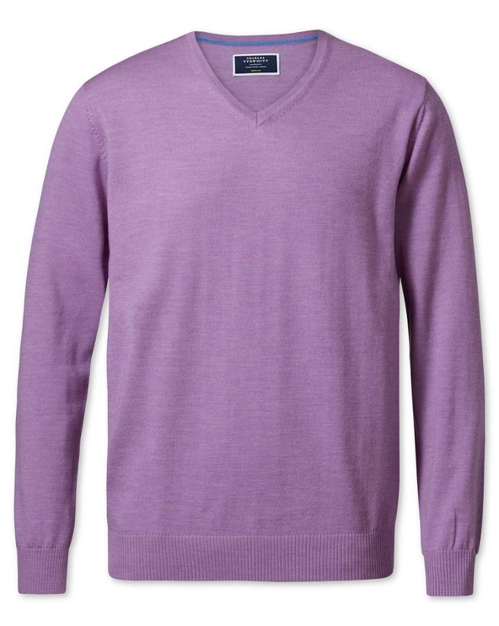 Lilac Merino Wool V-neck Sweater Size Large By Charles Tyrwhitt