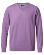  Lilac Merino Wool V-neck Sweater Size Large By Charles Tyrwhitt