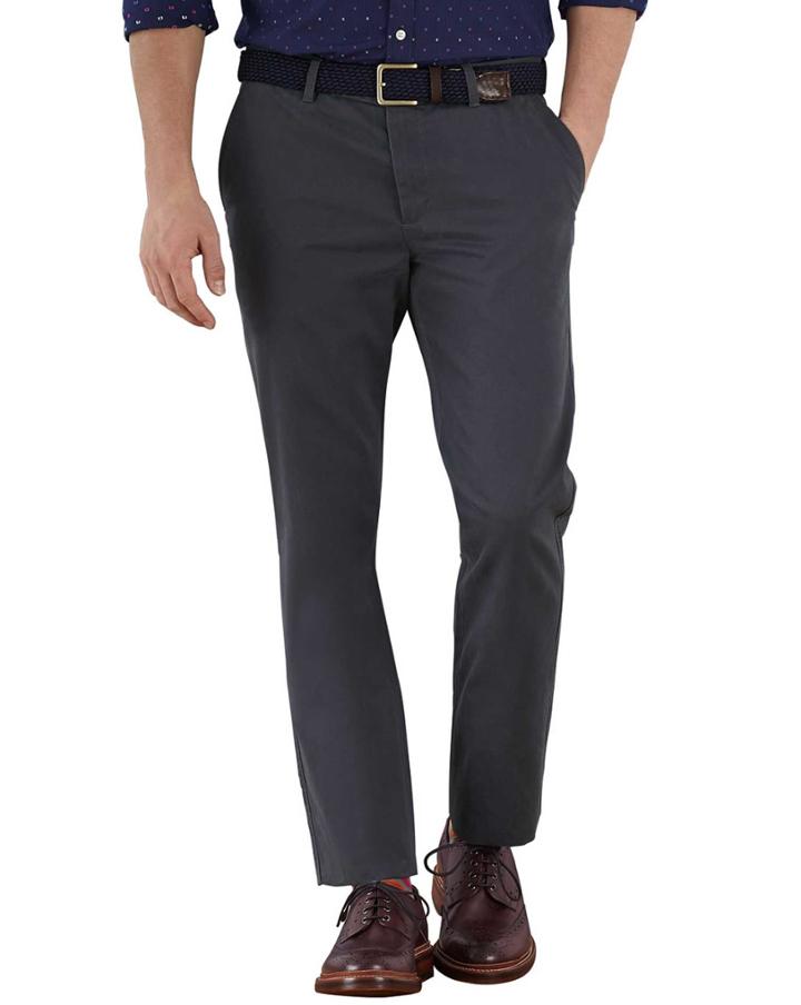 Charles Tyrwhitt Charles Tyrwhitt Charcoal Extra Slim Fit Flat Front Cotton Chino Pants Size W30 L30