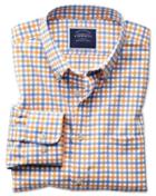 Charles Tyrwhitt Classic Fit Button-down Non-iron Twill Yellow And Sky Blue Gingham Cotton Casual Shirt Single Cuff Size Large By Charles Tyrwhitt