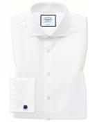  Slim Fit Spread Collar Non-iron Herringbone White Cotton Dress Shirt Single Cuff Size 16/34 By Charles Tyrwhitt